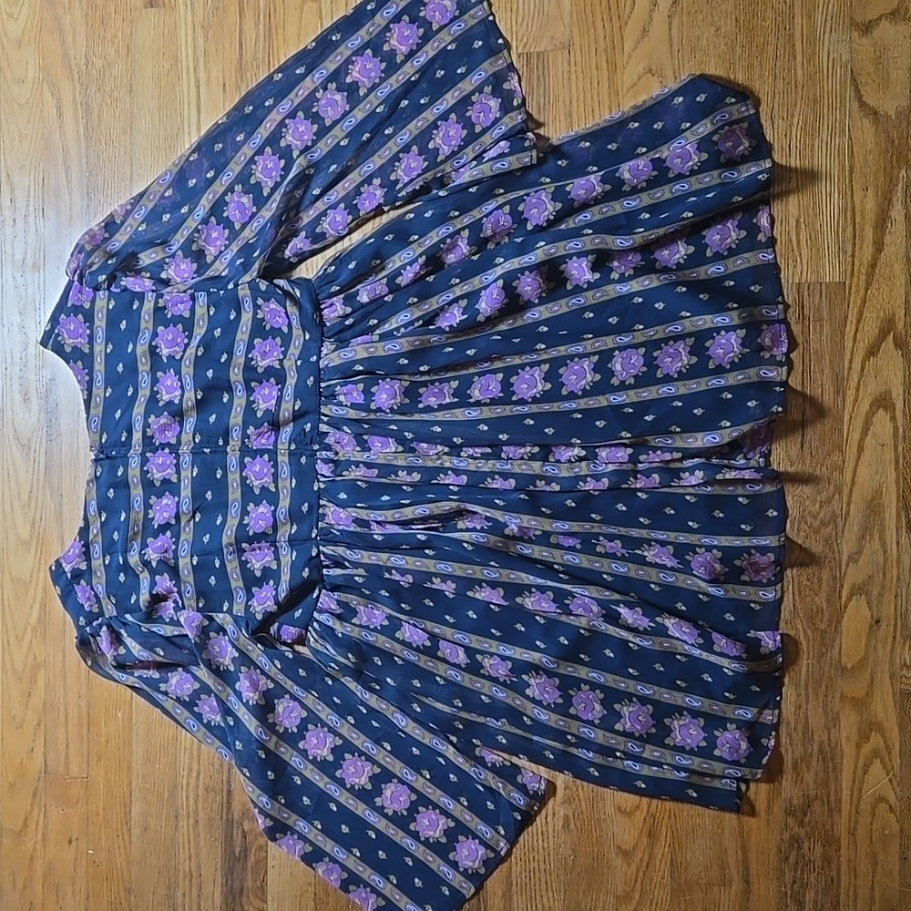 ModCloth boho floral paisley print baby doll long sleeve mini dress - Picture 3 of 5